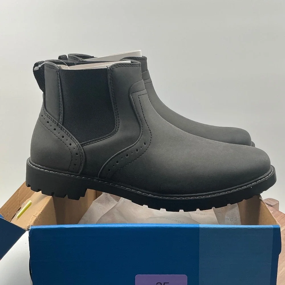 Nunn Bush Conway Mens Chelsea Boots Black Matte Slip On Lug Sole 81720-001 9W